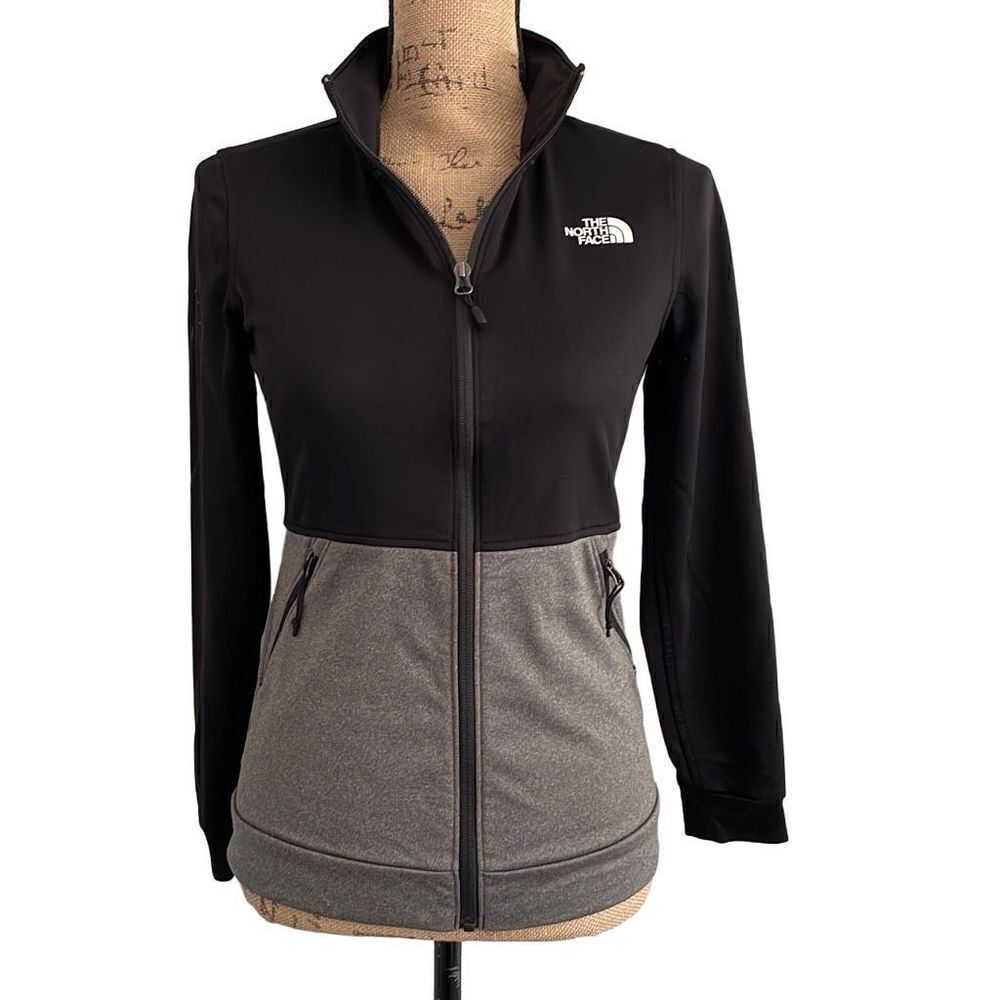 EUC! The North Face Black Heather Gray Full Zip Lightweight Mock Turtleneck Jack